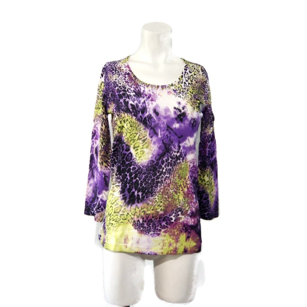 Vintage Alberto Makali Multicolor Animal Print Scoop Neck Shirt Printed